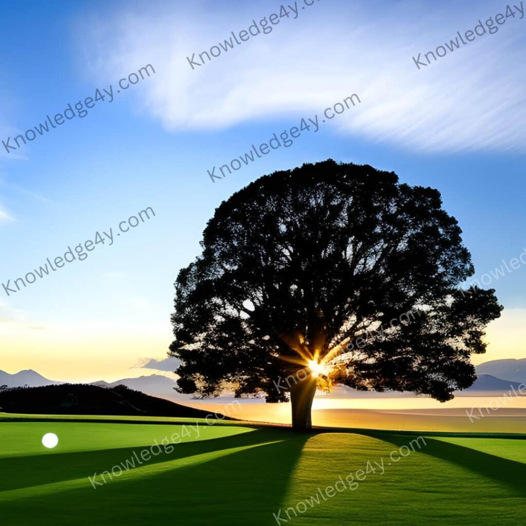 a tree with the sun shining through it
